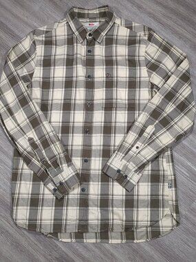 Fjallraven Men's Large Ovik Flannel Shirt Long Sleeve Brown Plaid Regular FIt